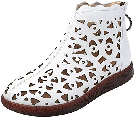 Stivaletti da donna estivi eleganti stivali vuoti comodi traspiranti estivi corti con chiusura lampo tinta unita eleganti scarpe in pelle sandali ortopedici da donna, Z1 bianco., 39 EU