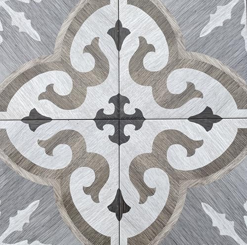 Piastrella Decorativa interna esterno in Gres Porcellanato, Motivo Vintage, 20x20 cm, Set di 4 Pezzi, Grigio e Beige