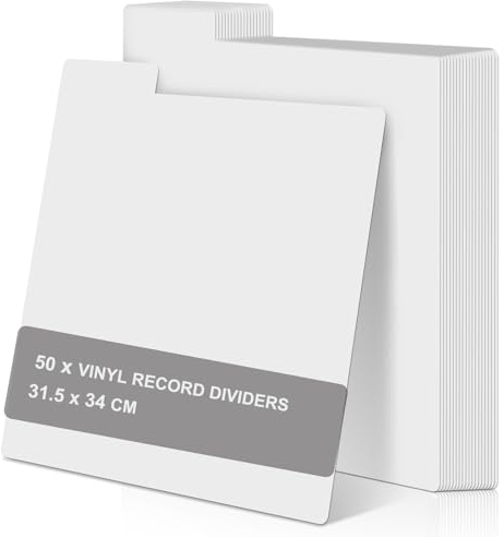 Lot de 50 intercalaires réutilisables en plastique avec onglets pour disque vinyle, 31,5 x 34 cm, pour organisation à 33 tr/min (blanc)