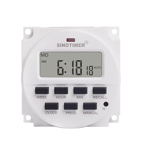Minuteur 6 V CC - Relais programmable - 7 jours - Avec affichage de l'horloge - Grand écran LCD de 4,1 cm - Batterie de recharge à l'intérieur (TM618N-6V 6 V)