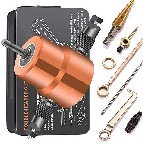 Double Tip Sheet Metal Cutting Nibbler Metal Saw Cutter 360 Degree Adjustable Drill Attachment with Punch Cutting Tools