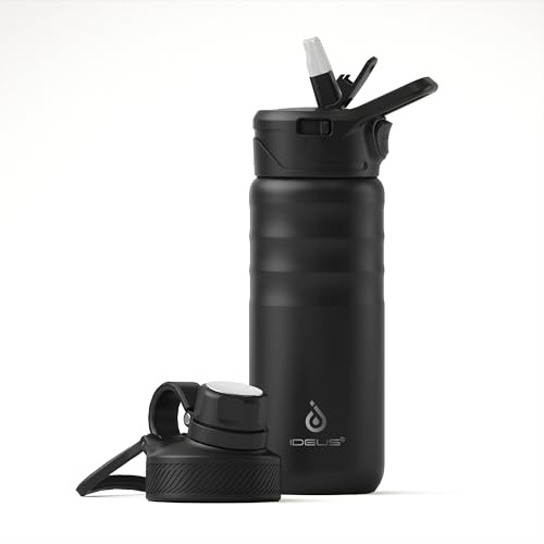 IDEUS Vacuum Insulated Water Bottle 540ml/18oz, Leak-Proof Stainless Steel Water Bottle, Double Wall Flask, Metal Sports Canteen with 2 Lids