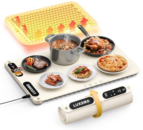 Luxbird 2025 Aggiornato Vassoio Riscaldante Elettrico Grande,Riscaldamento in 8 Secondi,7 Impostazioni di Temperatura,Spegnimento Automatico,Blocco Bambini,Scaldacibo Perfetto per Feste Ristorazione