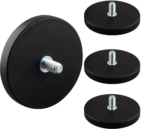 ULIBERMAGNET Imanes redondos resistentes a los arañazos, 27 kg, caucho de neodimio recubierto con pernos roscados M8, fuerte soporte magnético para iluminación, cámara, herramientas y equipos (4