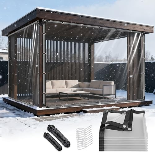 XJHZM Clear Tarpaulin Waterproof Heavy Duty 2mx3m Windproof Tear Resistant Transparent Tarp PVC with Eyelets for Garden Furniture Hutch Camping Greenhouse Chicken Cover Gazebo
