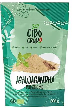 Ashwagandha in Polvere Bio e Cruda - 200g. Detta anche Ginseng Indiano Withania Somnifera o Ciliegia d'Inverno. Ayurveda Naturale senza Additivi Ricca di Fibre Anche per Tisane.