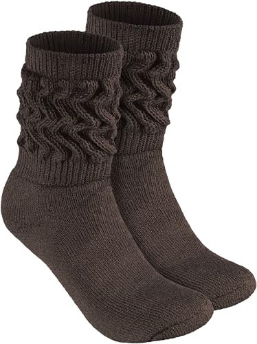BRUBAKER Slouch Socken - Damen Schoppersocken für Fitness, Yoga, Workout, Gymnastik und Wellness - 1 Paar Knit Sportsocken für Frauen - Dunkelbraun Größe 39-42