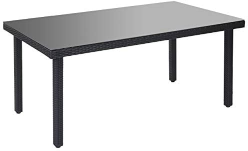 Mendler Poly-Rattan Gartentisch Cava, Esstisch Tisch mit Glasplatte, 160x90x74cm - anthrazit