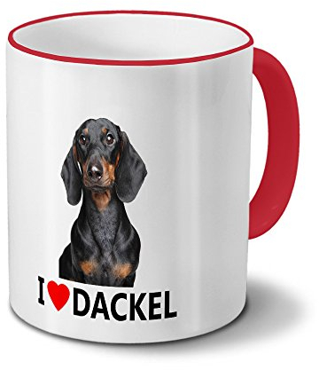 printplanet Hundetasse Dackel - Tasse mit Hundebild Dackel - Becher Rot
