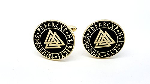Valknut Knoten der Erschlagenen Wikinger Viking Cosplay Cufflinks Manschettenknöpfe im Präsentationsbox (Gold)