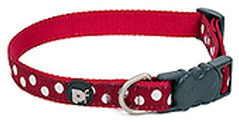 Petface Print Dog Collar, Small, Cherry Red Dots Pattern (Pack of 1) | Durable Materials, Adjustable Strap, Lightweight Design, Strong Clip, Stylish Red Polka Dot Print