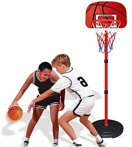 Bakaji Canestro da basket Altezza Regolabile posteriore con Cerchio Palla e Gonfiatore per bambini, Piantana Basket regolabile