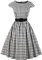 AXOE Femme Robe Vintage Années 50 Tissu Coton Respirant Coupe A-Line Ceinture Amovible Col Bateau Blanche à Carreaux Noir, Taille 42, L