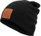 Manufaktur13 Slouch Beanie - Long Beanie Mütze, Strickmütze mit Echt-Leder/Stick Veredelung, Viele Farben zur Auswahl (M13) (Rough Black)