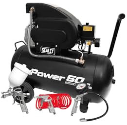 Sealey Direct Drive Air Compressor with 4pc Air Accessory Kit, 50L, 2hp, 6.35cfm, 116psi, 1.5kW - SAC5020APK