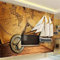 Tapeten Wandbild Hintergrundbild Fototapete Hd 3D Weltkarte Mit Schiff Wandbilder Europa Tv Hintergrund Ziegel Tapete Wohnzimmer Schlafzimmer Muralspapel De Parede, 250 * 175 Cm