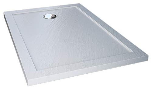 Plato de Ducha 70x140x4cm Rectangular Acrílico Borde Realzado Blanco Efecto Piedra Mod. Flower