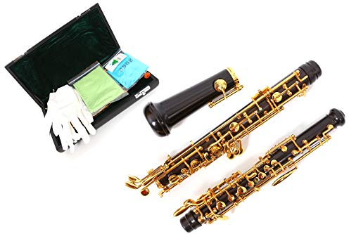Yinfente Professionelle Oboe C Taste links F Resonanz halbautomatisch Ebonit/Palisander Oboe Koffer + Oboe Teile (Ebonywood-Oboe)
