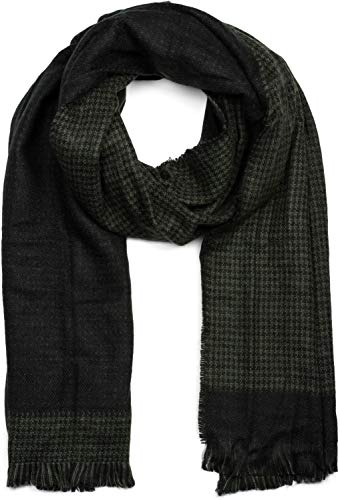 styleBREAKER Unisex Schal mit Hahnentritt Muster und Fransen, Pepita, Winter 01017117, Farbe:Oliv-Schwarz