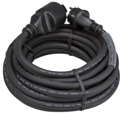 HQ-Power Rallonge, avec gaine rétractile, H05RR-F 3G2.5, 15 m, 16 A/230 V, 3680 W, type E/F, IP44, caoutchouc, noir