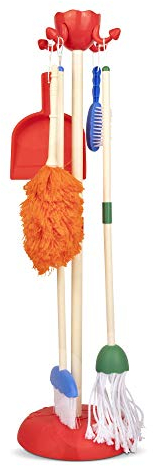 Playkidiz Role Play, 6Pcs, Kids Cleaning Set Includes Mop, Brush, Broom, Dustpan, And Organizer Stand, Play Helper Realistic Housekeeping Set, Toddler Cleaning Set, Recommended For Ages 3