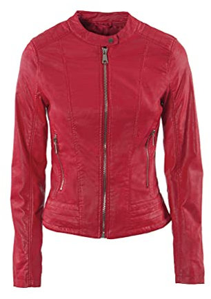 JOPHY & CO. Giacca Corta Donna Ecopelle con Tasche, Cerniere e Scollo Coreana (cod. 8820) (Rosso (cod. 8820), XS)