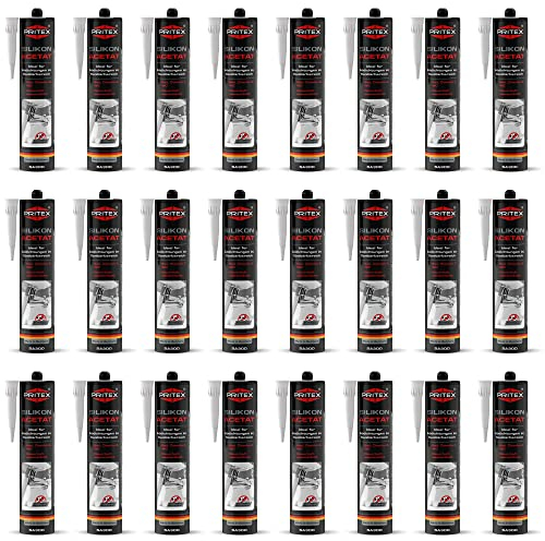 PRITEX – Sanitär Silikon weiß 24x 300 ml zum Abdichten & Verfugen – Acetat für Bad, Dusche & WC – wasserdicht, langlebig & schimmelresistent – Fugendichtmasse mit sehr guter Haftung