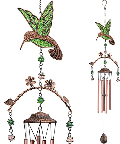 Windspiel – Kolibri-Windspiel für draußen, tiefer Ton, 86,4 cm, 5 Aluminiumrohre, Geburtstag, Jahrestag, Kolibri, Geschenke für Mutter, Oma, Tochter, Dekoration für Haus, Garten, Terrasse, Hinterhof