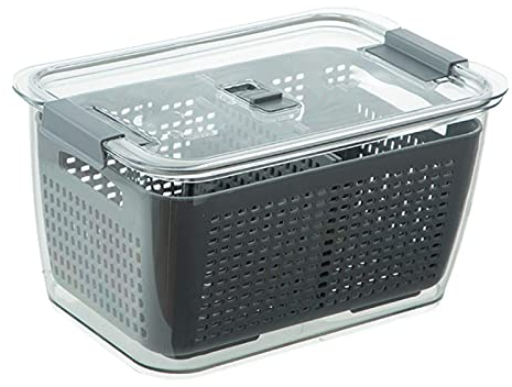 3-in-1 Kitchen Fridge Drainage Basket with Lid Fresh Produce Vegetable Fruit Fresh-Keeping Partitions Storage Box Organizer Containers - Gray (Gray)