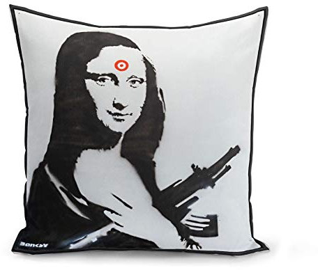 Fabulous Kissen Kissenbezug 40x40 cm Banksy Mona Lisa Waffe Ziel Ak47 Street Art