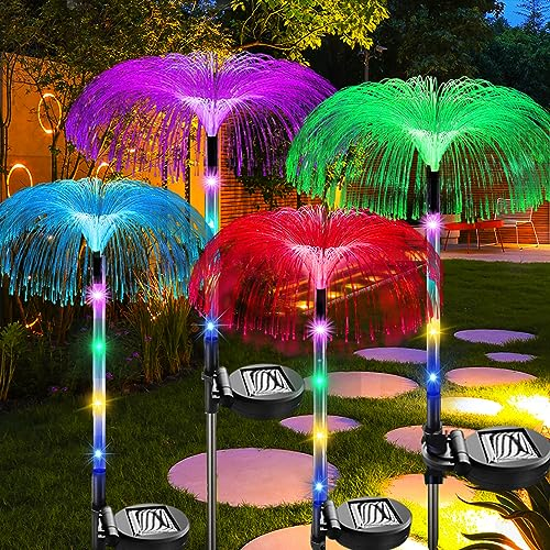 XRR Solarlampen für Außen Garten, 4 Stück Solarleuchten Quallen Farbe wechselnde Solar Gartenleuchte Lichter Wasserdicht Solar Glasfaserlampe für Weihnachtstag, Terrasse, Rasen und Patio
