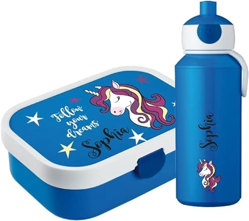 4youDesign Mepal Bento Box & Trinkflasche Set personalisiert follow you dreams – Geschenk für Kinder Weihnachten, Nikolaus, Geburtstag – Auslaufsicher – Brotdose 750ml, 400ml Flasche (Cool Blue)