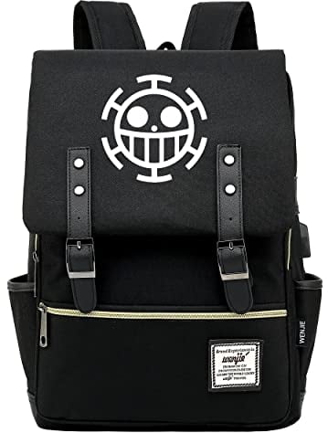Roffatide Anime One Piece Backpacks Heart Pirates School Book Bag 15.6'' Laptop Backpacks Black Business Backpack Travel Purse Daypack