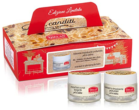 Helan Panettone - Smoothing Lip Mask with Sweet Almond Oil and Vitamin E 13 ml + Nourishing Lip Balm 13 ml - Gift Set Women with Lip Scrub and Scented Lip Balm - Made in Italy, Gifts for Women
