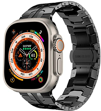 Miimall Metal Strap for Apple Watch Series 10 46mm, Ultra 2/Ultra/SE/Series 9 8 7 6 5 4 3 2 1, Stainless Steel Adjustable Wristband iWatch Strap Bracelet for Apple Watch 49mm 45mm 44mm 42mm-Black