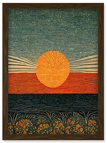 Doppelganger33 LTD William Morris Style Sunrise Over Sea Abstract Artwork Framed Wall Art Print A4