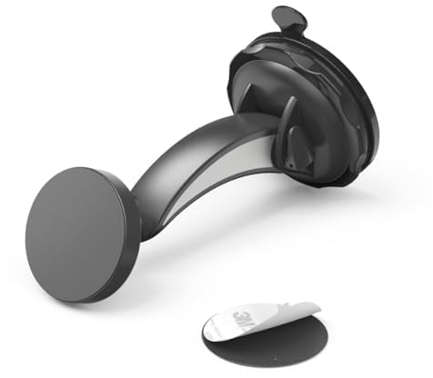 Hama Magnetische Handyhalterung fürs Auto, Magnethalterung für Handy, Befestigung mit Saugnapf, um 360 ° drehbar, inkl. 2 Metallplatten. Schwarz