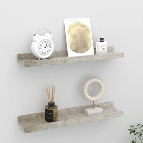 homiuse Wandregal 2 STK. Betongrau Wandregal Holz Wand BüCherregal Wandregal KüChe KüChenregal Wand Regale FüR WäNde Wandregal Kinderzimmer Wandboard Wall Shelf Bookshelf 40x9x3 cm