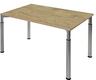 boho office® Konferenztisch, Schreibtisch, Tisch, Silber, in der Höhe einstellbar inkl. Tischplatte in 160 x 80 cm in Wildeiche Premium-Dekor