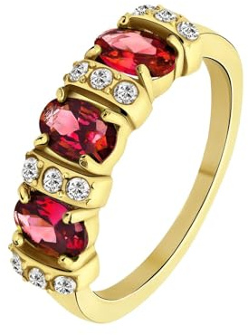 Lucardi - Damen Vergoldeter Vintage-Edelstahlring mit roten und weißen Zirkoniasteinen - Ring - Stahl - Gelbgold legiert - 18/57 mm - Nickelfrei