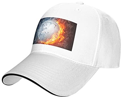 Ice and Fire Volleyball Casual Sandwich Baseball Cap Verstellbar Waschbar Klassisch Gebogene Krempe Baseball Cap für Damen und Herren, Weiß, Einheitsgröße