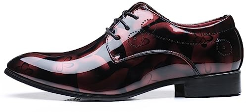 Anzugschuhe Herren Oxford Derby Schuhe Brogues Lederschuhe Hochzeitsschuhe Schnürhalbschuhe Klassischer Business Schnürschuh 1012 Rot Größe 46