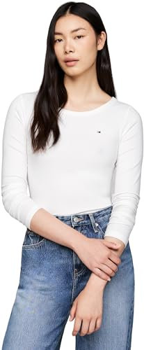 Tommy Hilfiger Damen Langarmshirt Slim Fit Rundhalsausschnitt, Weiß (Ecru), XXL