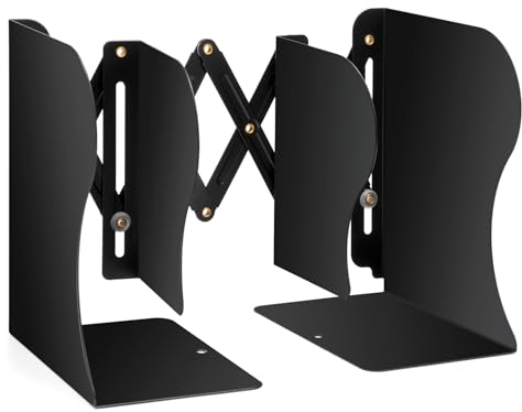 Buchstütze, Metall Buchstützen für Schreibtisch Verstellbar Buchständer Faltbar Ordnerregale rutschfest Bücher Halter Ständer Erweiterbare Bücherhalter Book End für Büro Schule Bibliothek Schwarz