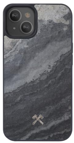 Woodcessories - Magnetisches Bumper Case für iPhone 15 kompatibel mit MagSafe, Hülle mit Magnet aus Stein, Camo Grau