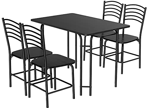 COSTWAY Conjunto de Comedor Mesa Rectangular y 4 Sillas, Juego de Comedor Mesa y 4 Sillas, Patas de Metal a Prueba de Óxido, Negro