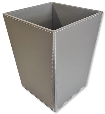 OSCO Grey Faux Leather Waste Bin | Square | Height - 28.5 cm | Diameter - 23 cm | Trash Can | Waste Paper Basket | Recycling Container | Office | Home | Bathroom
