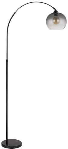 Bogenleuchte höhenverstellbar Stehlampe scharz Glas Marmor Wohnzimmerlampe Beistellleuchte, mit schwenkbarem Schirm, 1x E27, LxBxH 96x30x196 cm