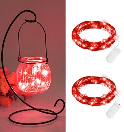 FFZZKJ Valentines Decorations Red Fairy Lights Battery Operated with Batteries 6.6Ft 20LED Copper Wire String Lights with Battery for Valentine's day, Christmas Decor, Bedroom, 2 Packs, Red