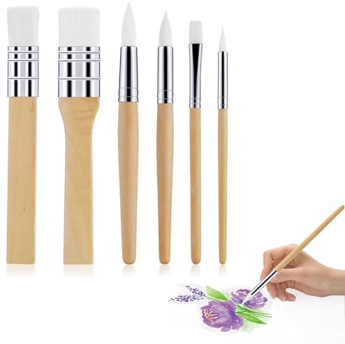 Set of 6 Nylon Bristle Paint Brushes, Round Flat Paint Brushes, Professional Artist Paint Brushes,Art Crafts Wooden Paint Brushes for Oil Painting Watercolor Canvas Slate Rock Surface